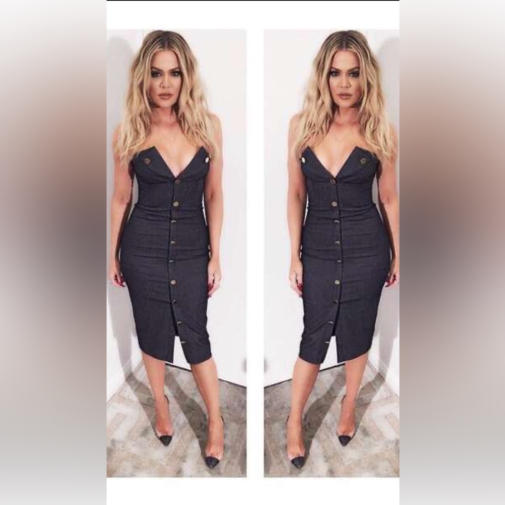 Cushnie runway corset denim plunge midi dress size 2